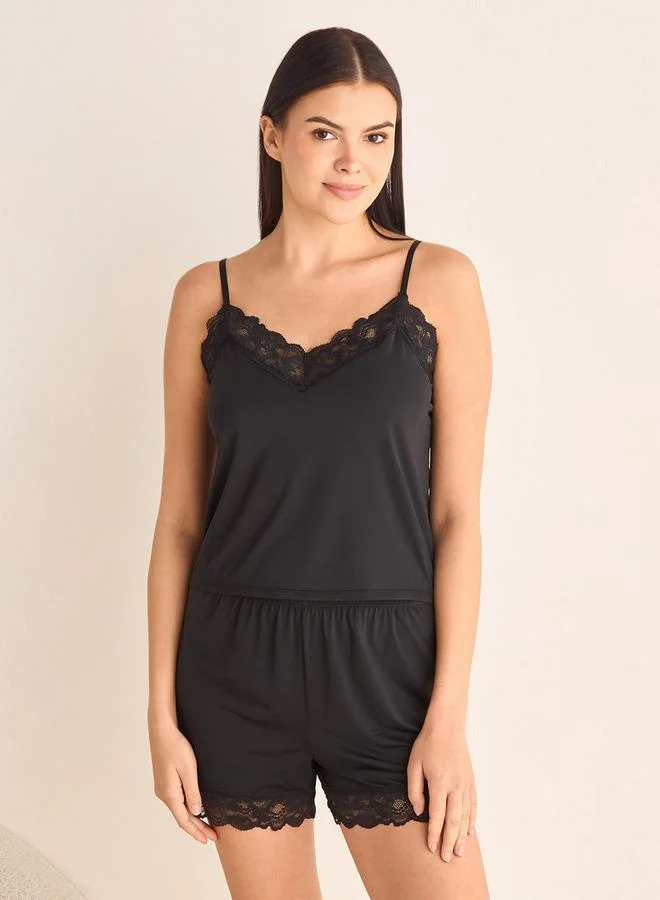 Splash FAV Lace Camisole Top and Elasticated Shorts Set