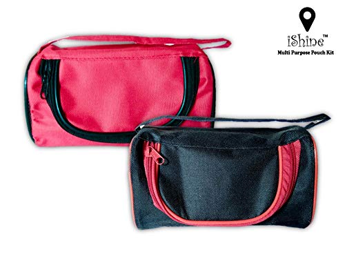 iShine Multi Purpose Travel Pouch - Black & Red - Set of 2 - Image 1