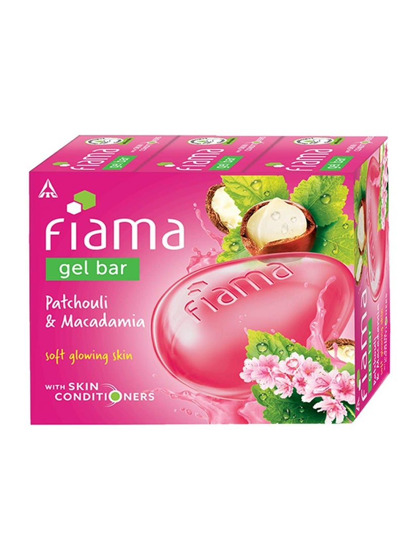 فياما Fiama Gel Bar الباتشولي والمكاداميا للحصول على بشرة ناعمة متوهجة مع مرطبات البشرة للبشرة المرطبة 375 جم 125 جم، عبوة من 3 صابون للنساء والرجال لجميع أنواع البشرة - Image 1
