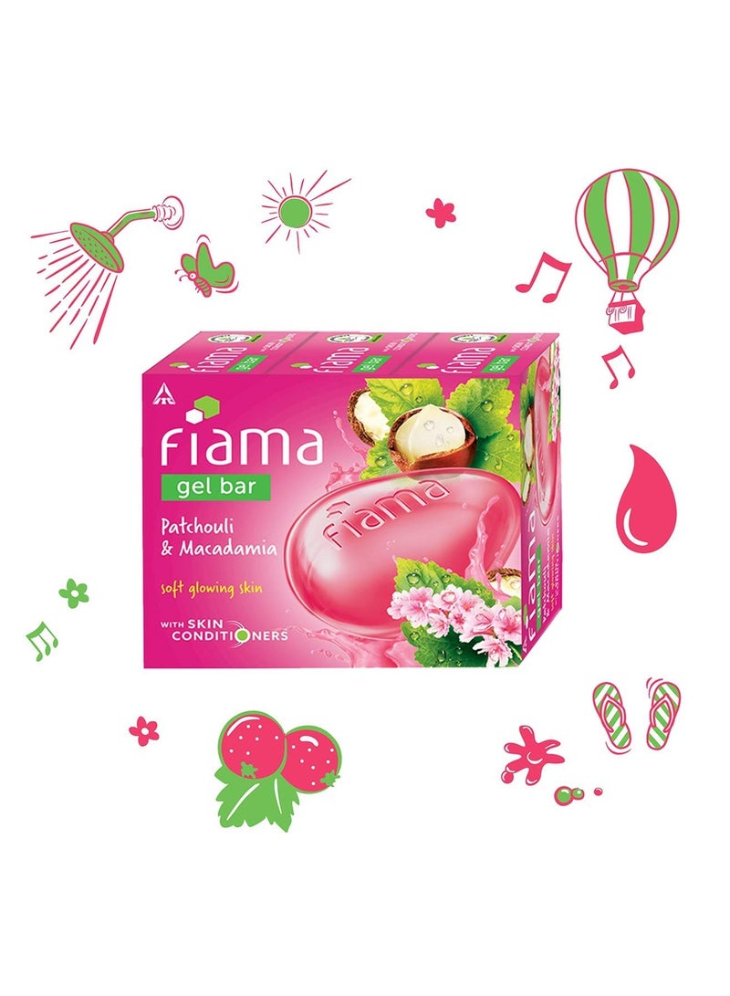 فياما Fiama Gel Bar الباتشولي والمكاداميا للحصول على بشرة ناعمة متوهجة مع مرطبات البشرة للبشرة المرطبة 375 جم 125 جم، عبوة من 3 صابون للنساء والرجال لجميع أنواع البشرة - Image 3