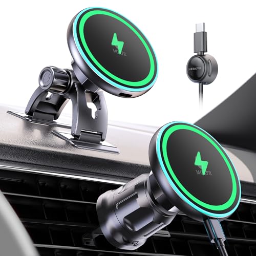 MOKPR for iPhone Magsafe Car Mount Charger, Wireless Car Charger Magnetic Car Phone Holder for Dash Air Vent-LED HandsFree Car Mount Fast Car Charger for iPhone 17/16/15/14/13/12 Series - Image 1