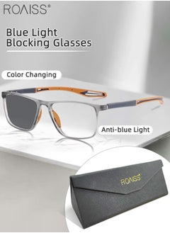 roaiss Men's Blue Light Blocking Glasses Anti UV and Glare Blue Light Filter Computer Glasses Rectangular Color Changing Anti Eyestrain Headache Sports Eyewear with Super Light TR Frame Grey Orange 55mm  - Image 1