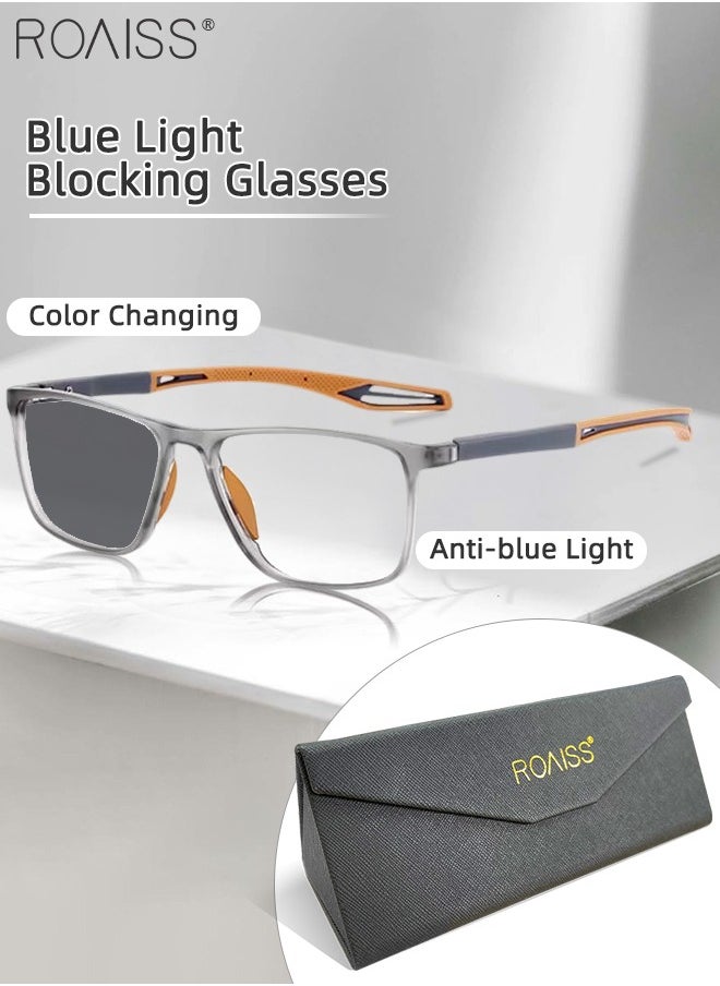roaiss Men's Blue Light Blocking Glasses Anti UV and Glare Blue Light Filter Computer Glasses Rectangular Color Changing Anti Eyestrain Headache Sports Eyewear with Super Light TR Frame Grey Orange 55mm  - Image 1