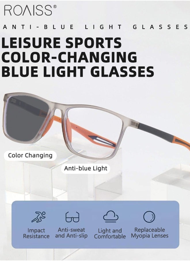 roaiss Men's Blue Light Blocking Glasses Anti UV and Glare Blue Light Filter Computer Glasses Rectangular Color Changing Anti Eyestrain Headache Sports Eyewear with Super Light TR Frame Grey Orange 55mm  - Image 3