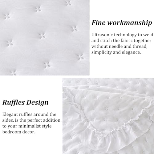 Cmfshape White Ruffle Quilt Bedding Set King Size – 3 Piece Ultrasonic Ruffled Bedspread with Scalloped Edges, Shabby Chic Ruffle Bedding Set, Lightweight All Season Coverlet King (106"x96") - Image 5