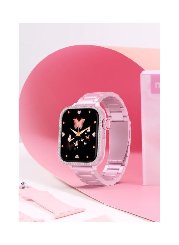 modio "Modio MW23 Mini 36mm Smartwatch for Ladies in Pink – Includes 3 Pairs of Stylish Straps and Charging Cable, Featuring Fitness Tracking, Notifications, and Elegant Compact Design" - Image 3