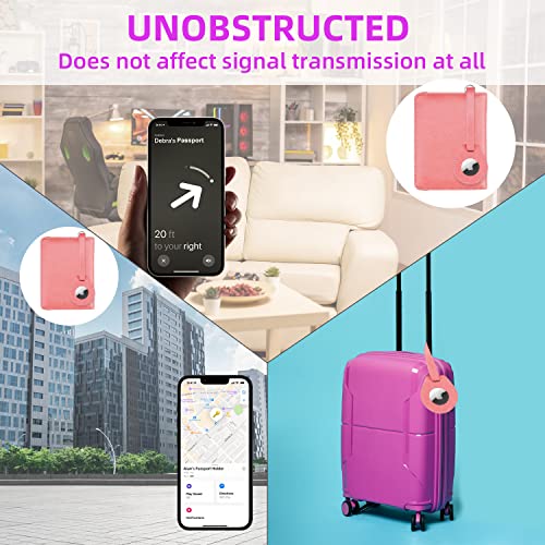WALNEW AirTag Passport Holder, PU Leather Airtag Wallet RFID Blocking Passport Cover Travel Essentials Case for Women Men (Dark Pink) - Image 5