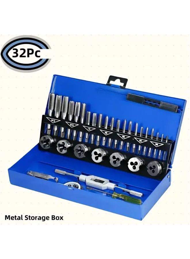 32 Pcs Metric Tap And Die Set High Strength Alloy Steel M3 M12 Hand Tool Kit - Image 2