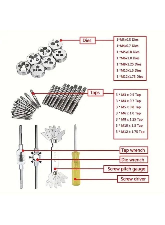 32 Pcs Metric Tap And Die Set High Strength Alloy Steel M3 M12 Hand Tool Kit - Image 5