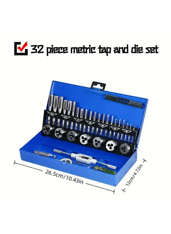 32 Pcs Metric Tap And Die Set High Strength Alloy Steel M3 M12 Hand Tool Kit - Image 3