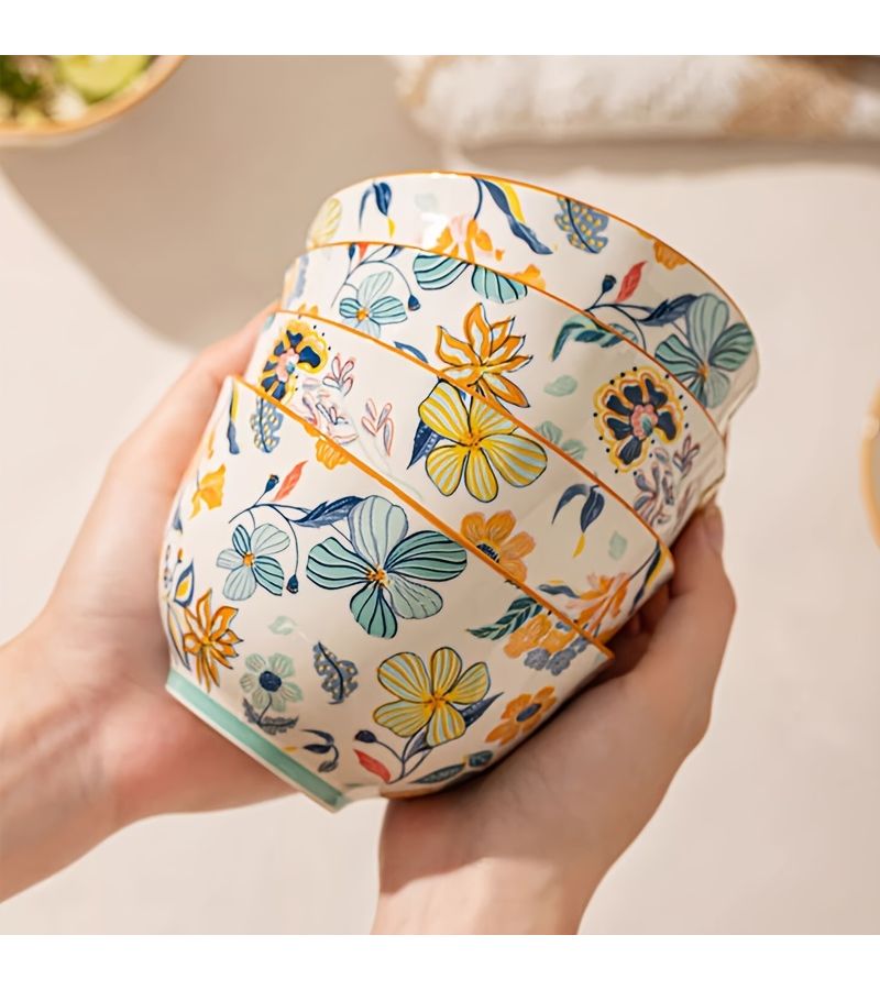 European Style 6Pcs Ceramic Tableware Set Floral Plates Bowls for Fruits Salad Microwave Oven Safe - Image 2