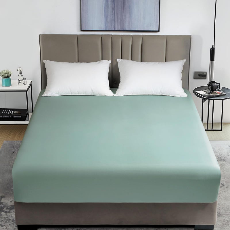 David's Home David's Home Summer Cooling Fitted Sheet Twin Size  100% Rayon Derived from Bamboo  16"" Deep Pocket 2.5cm Wider Elastic  Luxury Smooth Silky Soft Breathable Bottom Sheet for Hot Sleeper  Sage Green  - Image 1