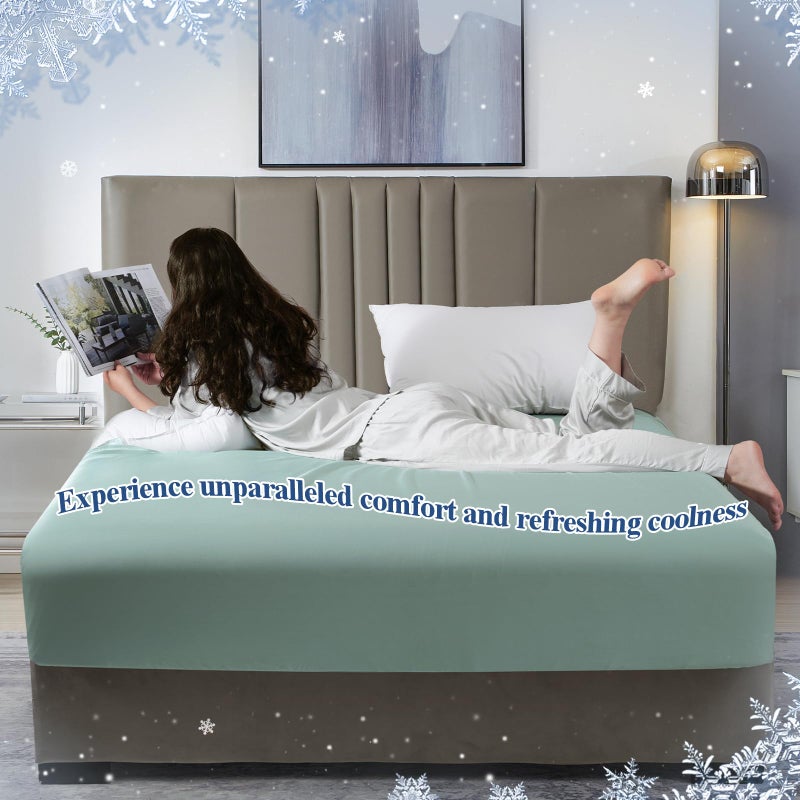 David's Home David's Home Summer Cooling Fitted Sheet Twin Size  100% Rayon Derived from Bamboo  16"" Deep Pocket 2.5cm Wider Elastic  Luxury Smooth Silky Soft Breathable Bottom Sheet for Hot Sleeper  Sage Green  - Image 4