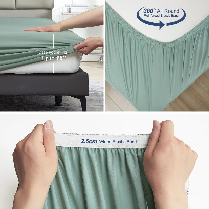 David's Home David's Home Summer Cooling Fitted Sheet Twin Size  100% Rayon Derived from Bamboo  16"" Deep Pocket 2.5cm Wider Elastic  Luxury Smooth Silky Soft Breathable Bottom Sheet for Hot Sleeper  Sage Green  - Image 5