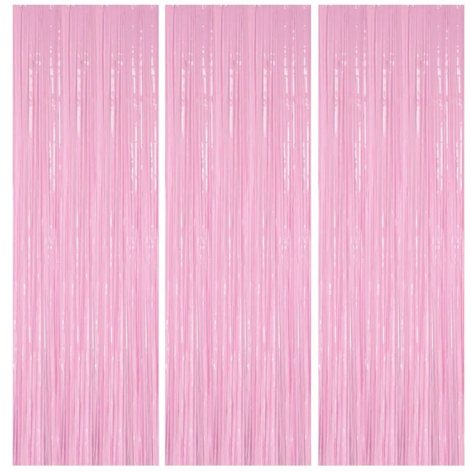 3PC 1M2M MACARON PINK FOIL CURTAIN DOOR CURTAINMETALLIC TINSEL CURTAINS PARTY BACKDROP CURTAIN SHIMMER CURTAINFRINGE BACKDROP HANGING STREAMER FOR HALLOWEEN XMAS WEDDING PARTY FROZEN BIRTHDAY
