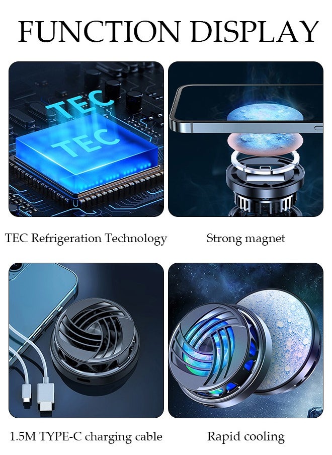 DUNISO - Magnetic Semi-Conductor Cooling Chip Phone Cooling Fan with Magnetic Plates LED Display RGB Lights and Instant Cooling system, Cellphone Radiator for Mobile Gaming TikTok Live Strea - Image 1