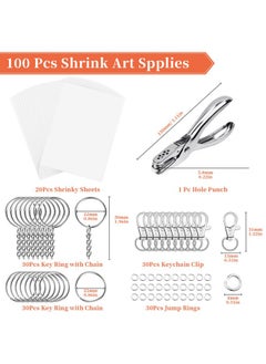 cridoz Shrinky Art Keychain Kit Including 20 Sheets Shrink Plastic Paper Keychain Clip Split Key Rings Key Rings With Chain Jump Rings Hole Punch For Craft Creative  - Image 3