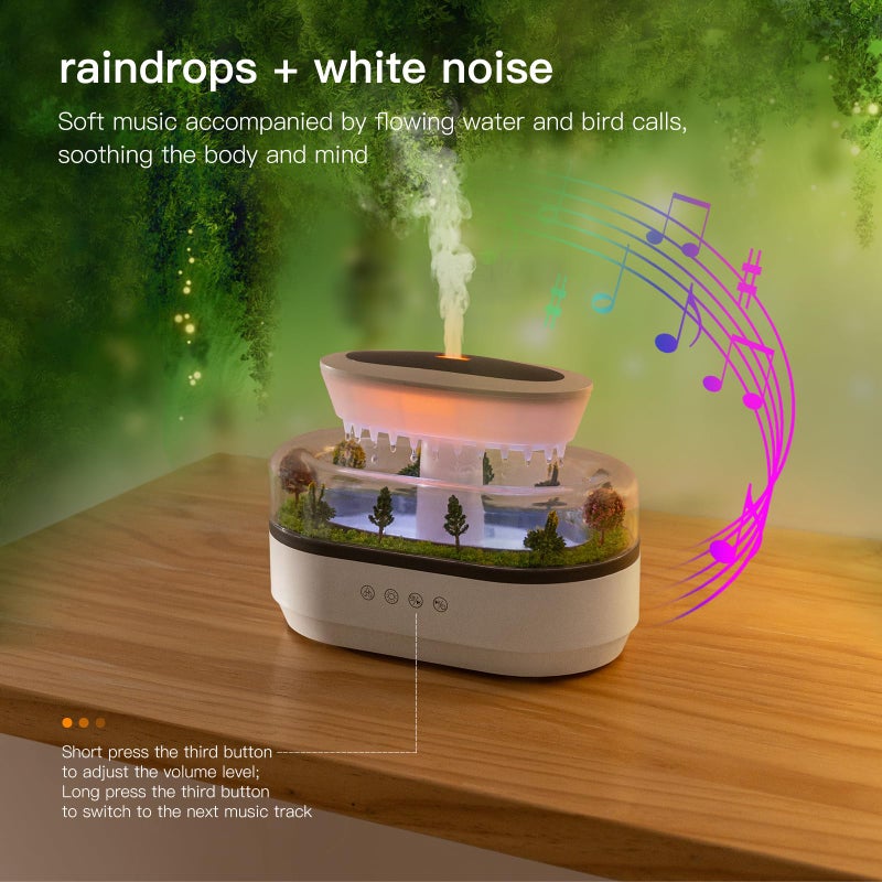 BLOIMP Essential Oil Diffuser 250ML Cloud Humidifier Rain Water Drip Diffuser Humidifier with Drip Music Micro Landscape Ultrasonic Diffuser for Bedroom Office Hotel (White Grey) - Image 5