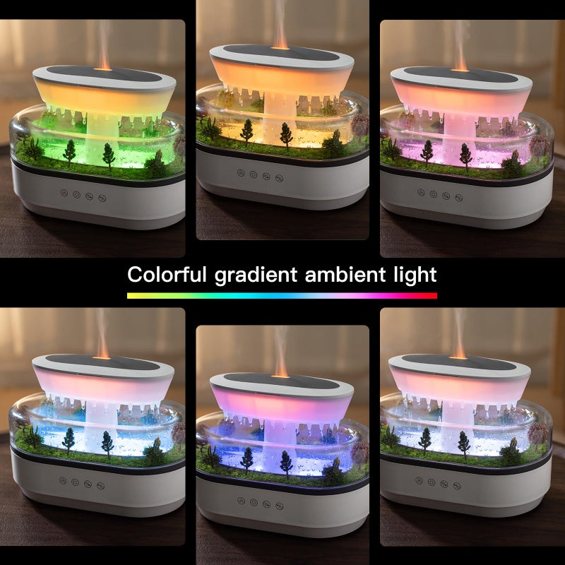 BLOIMP Essential Oil Diffuser 250ML Cloud Humidifier Rain Water Drip Diffuser Humidifier with Drip Music Micro Landscape Ultrasonic Diffuser for Bedroom Office Hotel (White Grey) - Image 2