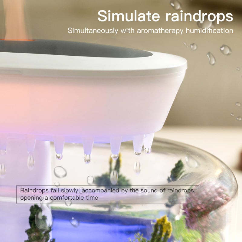 BLOIMP Essential Oil Diffuser 250ML Cloud Humidifier Rain Water Drip Diffuser Humidifier with Drip Music Micro Landscape Ultrasonic Diffuser for Bedroom Office Hotel (White Grey) - Image 3