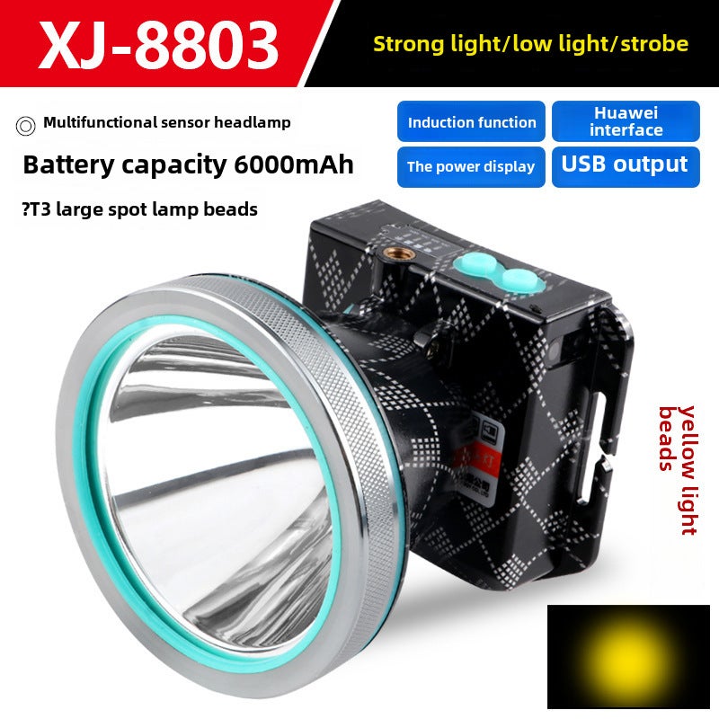 2024 High-Power LED Headlamp for Night Fishing 8803 yellow multi-function induction three lithium T3 lamp beads 8803 yellow multi-function induction three lithium T3 lamp beads