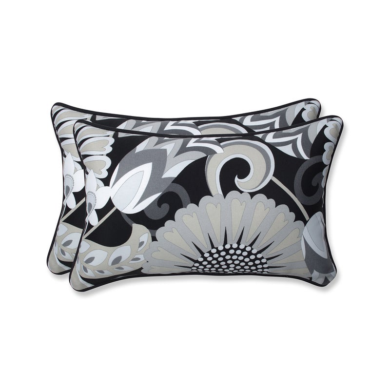 Pillow Perfect Pillow Perfect Floral IndoorOutdoor Accent Throw Pillow Plush Fill Weather and Fade Resistant Lumbar  115 x 185  BlackWhite Sophia 2 Count 