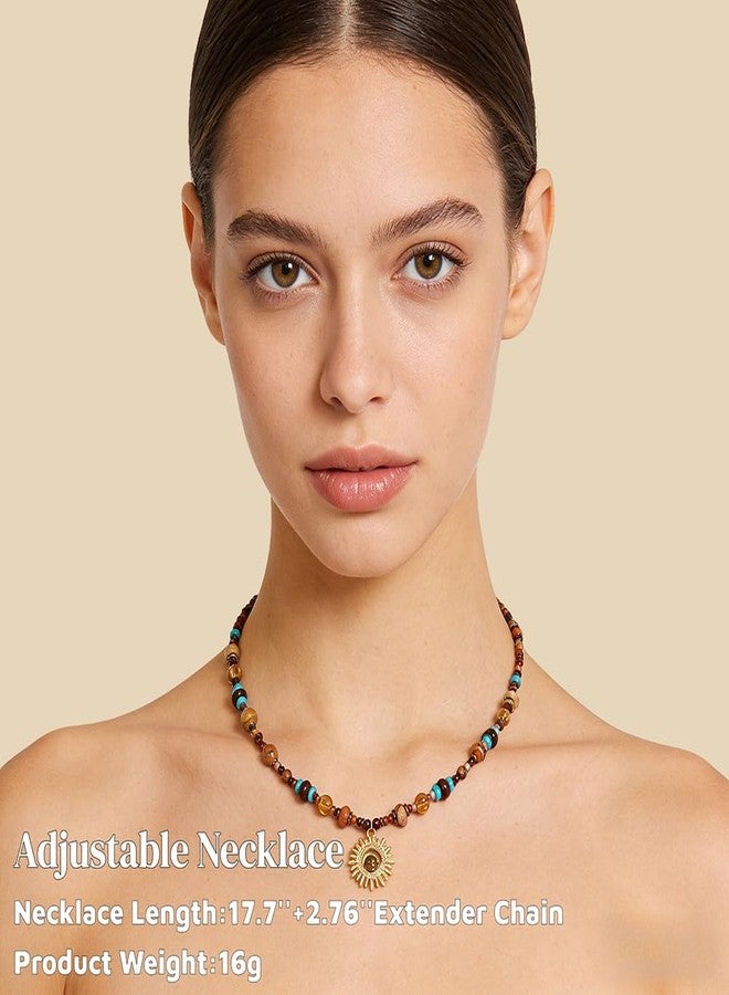 MEETCUTE Sunflower Tiger's Eye Pendant Beaded Necklace for Women, Vintage Boho-Charm Necklace Fashion Chain Accessory Creative, Dainty Jewelry GiftS (1) - Image 3