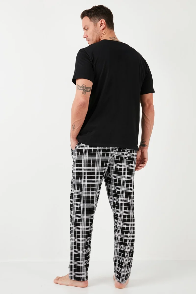 Buratti Plaid Cotton Elastic Waist Regular Fit Short Sleeve Men's Pajama Set 6572004
