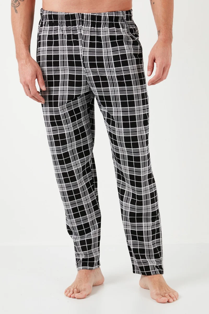 Buratti Plaid Cotton Elastic Waist Regular Fit Short Sleeve Men's Pajama Set 6572004