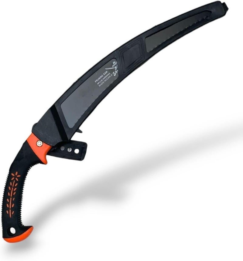 Curved Hand Pruning Saw, Stainless Steel, Ergonomic Handle Black and Orange Lightweight for Professional Gardening Use