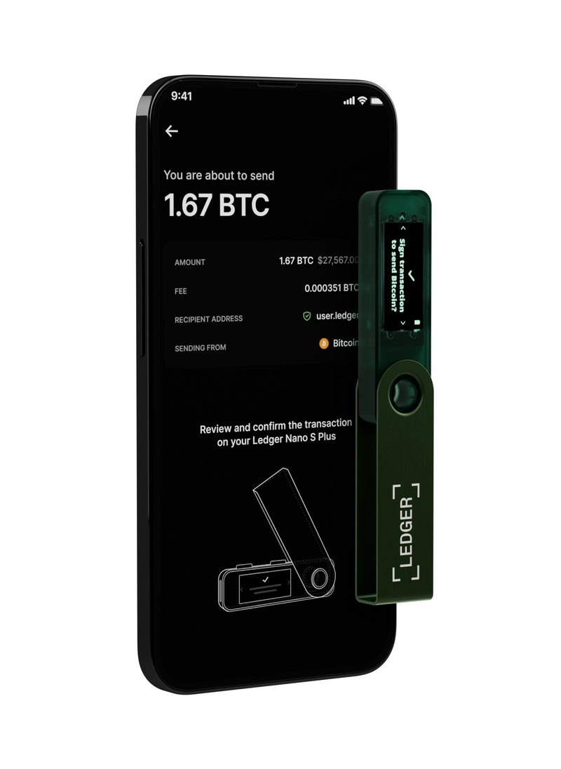 Ledger - Nano S Plus Hardware Wallet | Safest Crypto & NFT Cold Storage, OLED Screen, Type-C Connectivity, 5000+ Coins Supported, for Android, MacOS & Windows - Emerald Green - Image 1