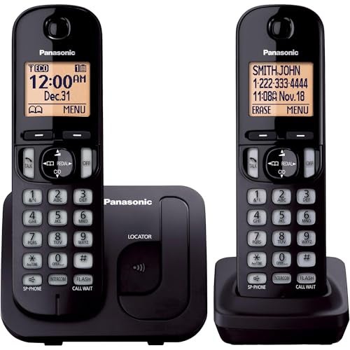 Panasonic Cordless Phone 16 Backlit Display Call Block Speakerphone 10 Hours Talk Time 2 Handsets KXTGC202B Black - Image 1