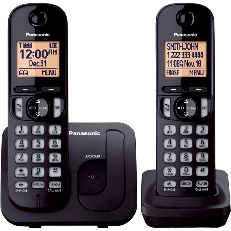 Panasonic Cordless Phone 16 Backlit Display Call Block Speakerphone 10 Hours Talk Time 2 Handsets KXTGC202B Black - Image 2