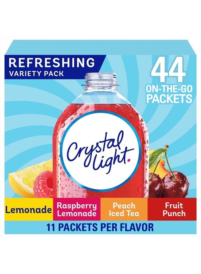 Crystal Light باقة متنوعة من مشروبات الليموناضة، ليموناضة التوت، شاي الخوخ المثلج، ومشروب الفواكه البودرة (44 حبة. عبوات فردية جاهزة للسفر) - Image 1