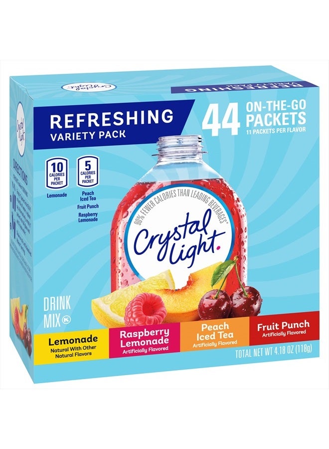 Crystal Light باقة متنوعة من مشروبات الليموناضة، ليموناضة التوت، شاي الخوخ المثلج، ومشروب الفواكه البودرة (44 حبة. عبوات فردية جاهزة للسفر) - Image 2