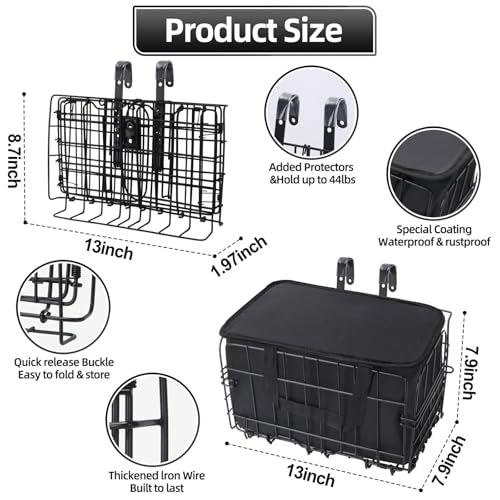 QUMMFA Bike Basket, Foldable Bicycle Basket with Removable Liner Bag, Large Quick Release Design Meta Bike Basket Front for Carrying Dogs, Pets, Fruit, Groceries, Ebike Bicycle Accessories - Image 2