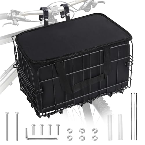 QUMMFA Bike Basket, Foldable Bicycle Basket with Removable Liner Bag, Large Quick Release Design Meta Bike Basket Front for Carrying Dogs, Pets, Fruit, Groceries, Ebike Bicycle Accessories - Image 1