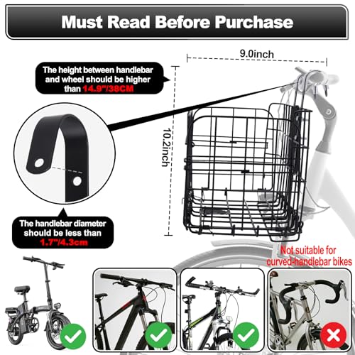QUMMFA Bike Basket, Foldable Bicycle Basket with Removable Liner Bag, Large Quick Release Design Meta Bike Basket Front for Carrying Dogs, Pets, Fruit, Groceries, Ebike Bicycle Accessories - Image 3