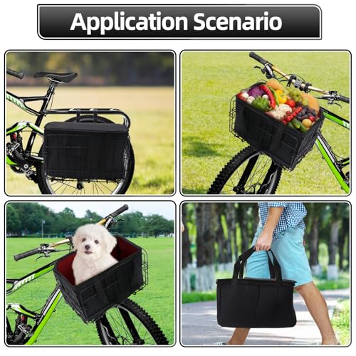 QUMMFA Bike Basket, Foldable Bicycle Basket with Removable Liner Bag, Large Quick Release Design Meta Bike Basket Front for Carrying Dogs, Pets, Fruit, Groceries, Ebike Bicycle Accessories - Image 5