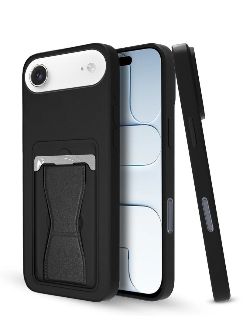 ELTRAZONE iPhone Air 5G 2025 Silicone TPU Card Holder Case | Shockproof Protective Phone Cover with Hand Grip Stand, Slim Wallet Back Pocket (MCHPSN) – Black - Image 1