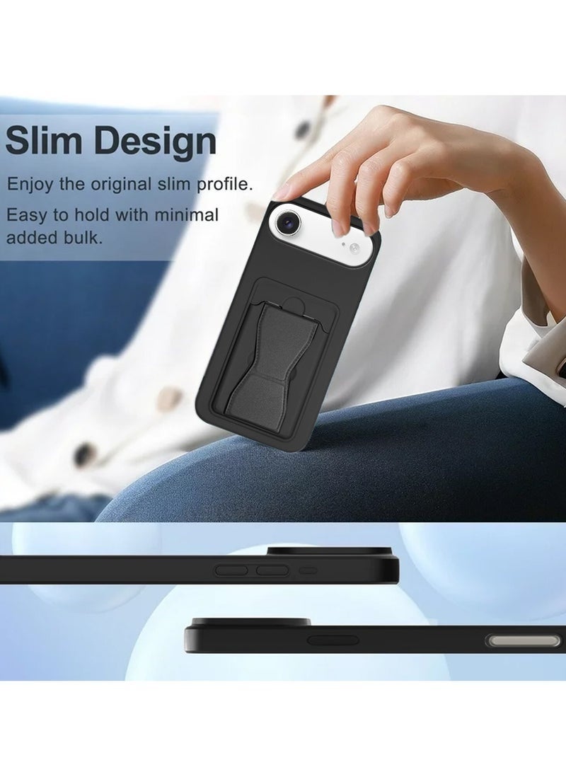 ELTRAZONE iPhone Air 5G 2025 Silicone TPU Card Holder Case | Shockproof Protective Phone Cover with Hand Grip Stand, Slim Wallet Back Pocket (MCHPSN) – Black - Image 4