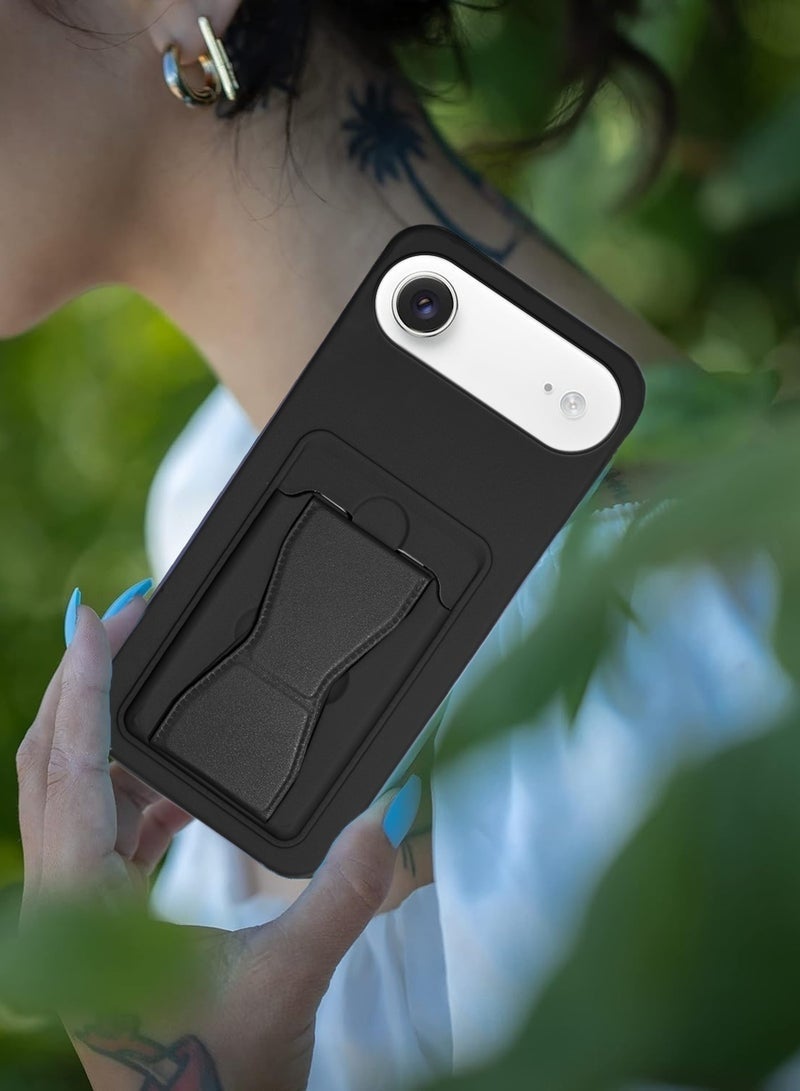 ELTRAZONE iPhone Air 5G 2025 Silicone TPU Card Holder Case | Shockproof Protective Phone Cover with Hand Grip Stand, Slim Wallet Back Pocket (MCHPSN) – Black - Image 5