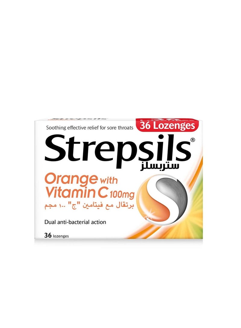 Strepsils ستربسيلز برتقال فيتامين C حبوب مص 36 حبة