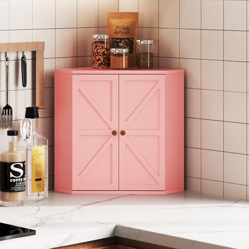 Trironsun Corner Bread Box for Kitchen Counter Double Layer Bamboo Bread Storage Container Large Capacity Bread Storage Bin Farmhouse Breadbox Organizer (Pink) - Image 4