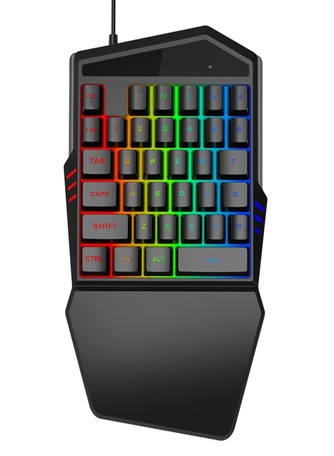 T-WOLF One Handed Gaming Keyboard T17 with Wrist Rest Colorful Backlit 35 Keys Portable Mini Ergonomic Mechanical Feel Gaming Keypad for PC Phone Laptop Desktop - Image 1