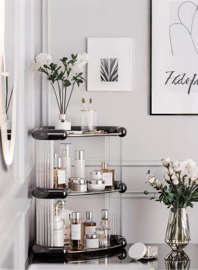 XiuWoo 3-Tier Skincare Organizer Makeup Organizer Cosmetics Organizer and Storage Perfume Display Stand for Dresser Organizer Countertop 3 Tier Black Bathroom Skincare Organizers Makeup Storage Cosmetic Organizer - Image 1