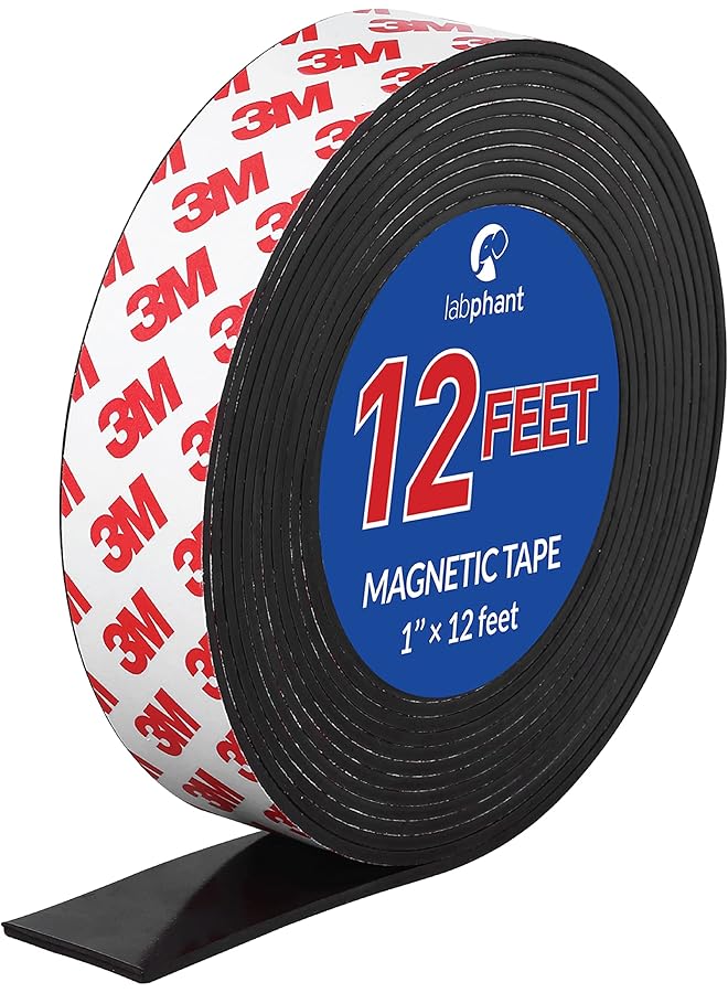 PROMASS promass Magnetic Tape, 12 Feet Magnet Tape Roll (1'' Wide x 12 ft Long), with 3M Strong Adhesive Backing. Perfect for DIY, Art Projects, whiteboards & Fridge Organization  - Image 1