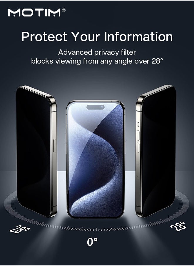 Motim 3 Pcs/Set iPhone 15 Pro Max Privacy Screen protector, 28° Anti-Spy Film Tempered Glass Screen Protector with Easy Installation Frame, Full Coverage, Anti-Drop And Anti-scratch  - Image 3