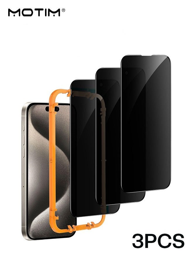 Motim 3 Pcs/Set iPhone 15 Pro Max Privacy Screen protector, 28° Anti-Spy Film Tempered Glass Screen Protector with Easy Installation Frame, Full Coverage, Anti-Drop And Anti-scratch  - Image 1