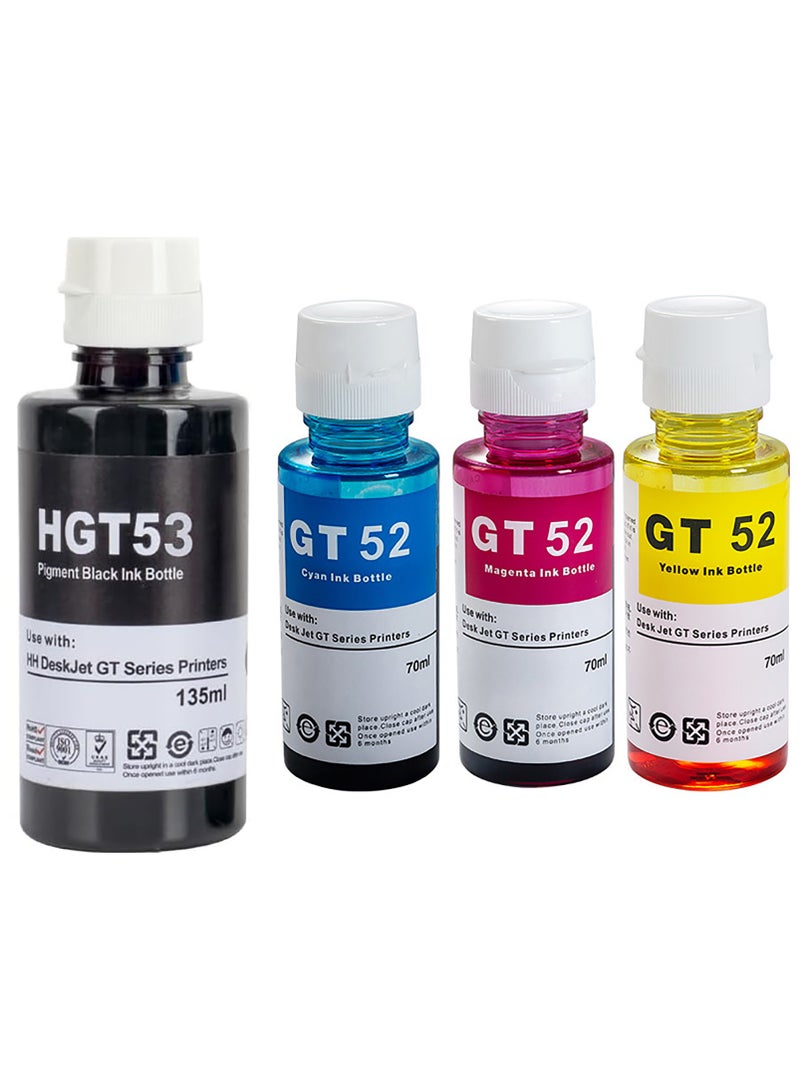 مجموعة إعادة تعبئة الحبر GT52 المتوافقة مع طابعة HP DeskJet Smart GT Tank Ink (4 عبوات) - Image 1